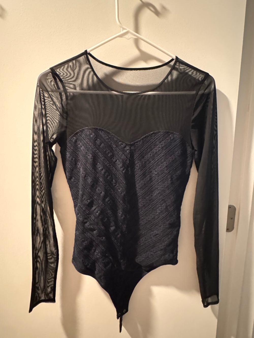 Abercrombie Sheer Long-Sleeve Black Lace Bodysuit